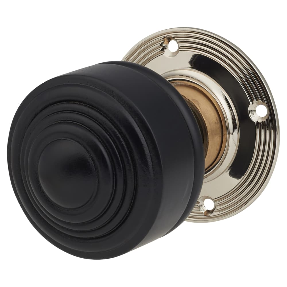 Olde Forge Edwardian Stepped Mortice/Rim Door Knob - 60mm Rose Diameter - Ebony Knob & Chrome Rose